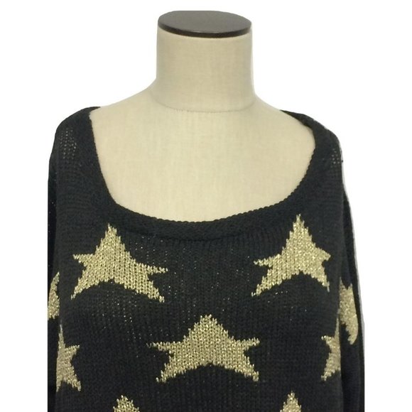 NWT Womens One Size Chandelier for LF Oversized Baggy Gold Star Knit Sweater - Picture 2 of 3